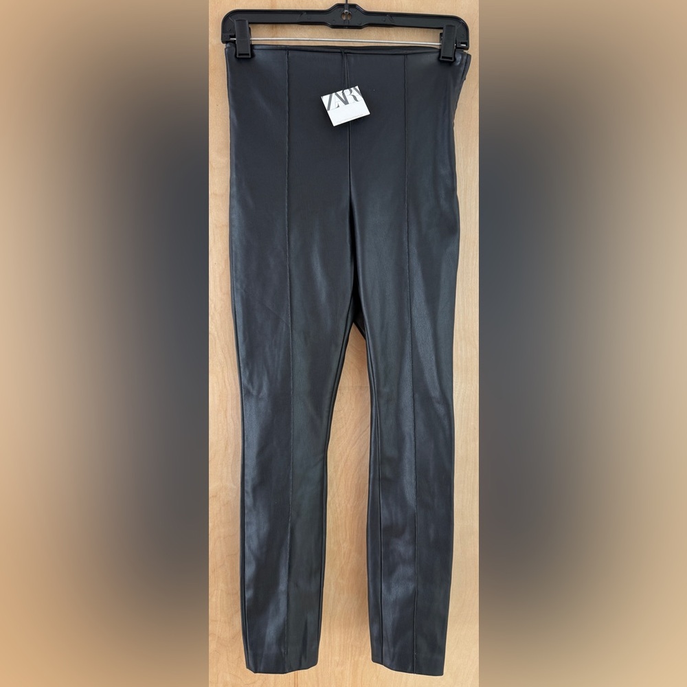 Zara Black Faux Leather High-Waist Leggings - Picture 5 of 12